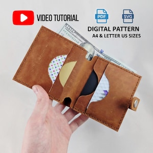 Mönster för läderplånbok med dubbelvikt PDF SVG | Mönster för herrplånbok med tryckknappsknäppning | Mall för minimalistisk plånbok med dubbelvikt, videohandledning