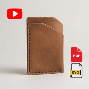 Leather card holder pattern PDF SVG minimalist slim wallet template video tutorial