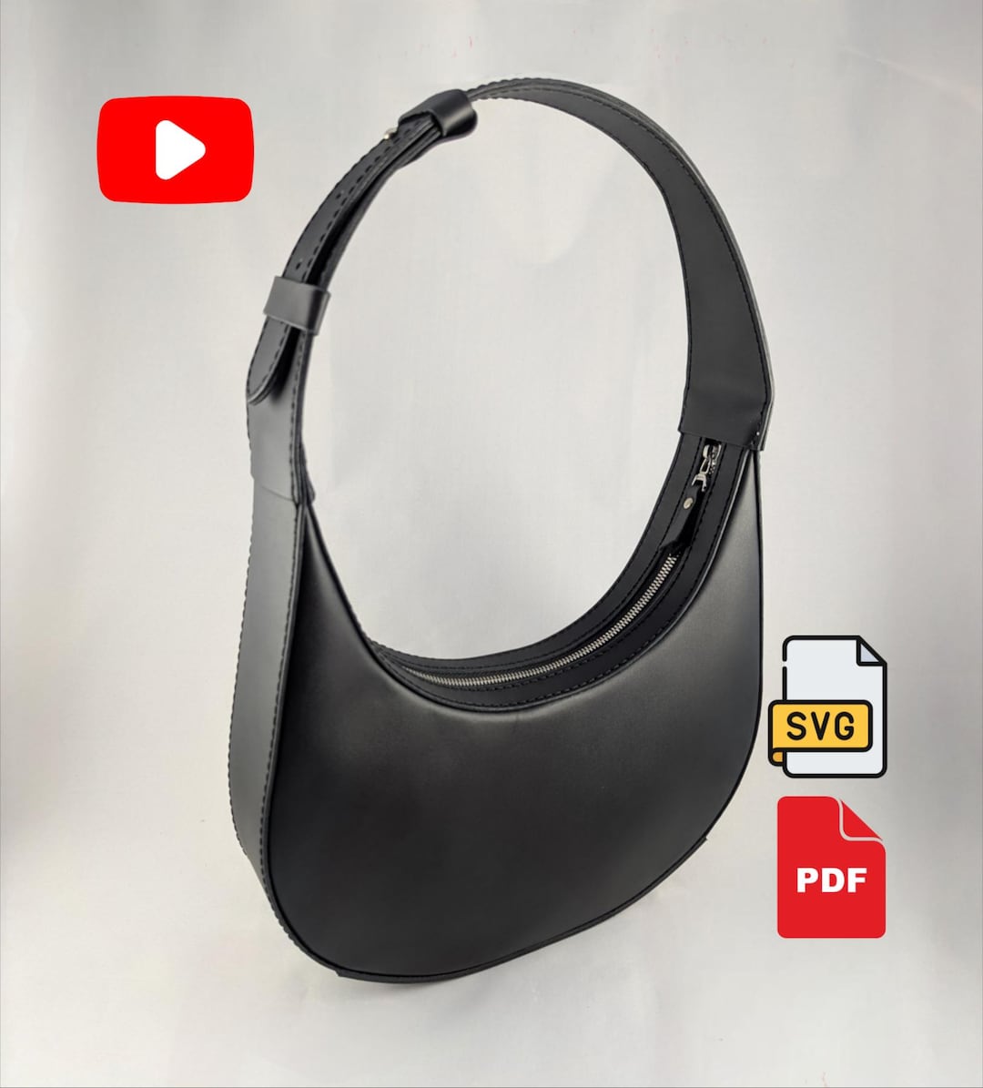 Leather Crescent Bag Pattern PDF SVG Slouchy Shoulder Purse Aesthetic ...