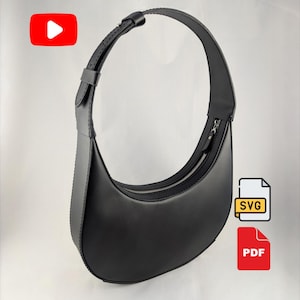 Leather Baguette Bag Pattern PDF SVG | Leather half moon bag | Leather Hobo Bag | DIY Leather Bag Template With Video Link