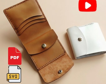 革製のコンパクトウォレットの型紙（PDFおよびSVG形式）、コインポケット付きの女性用ウォレット