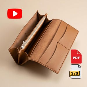 Leather women's long wallet pattern PDF SVG with zipper coin purse tutorial