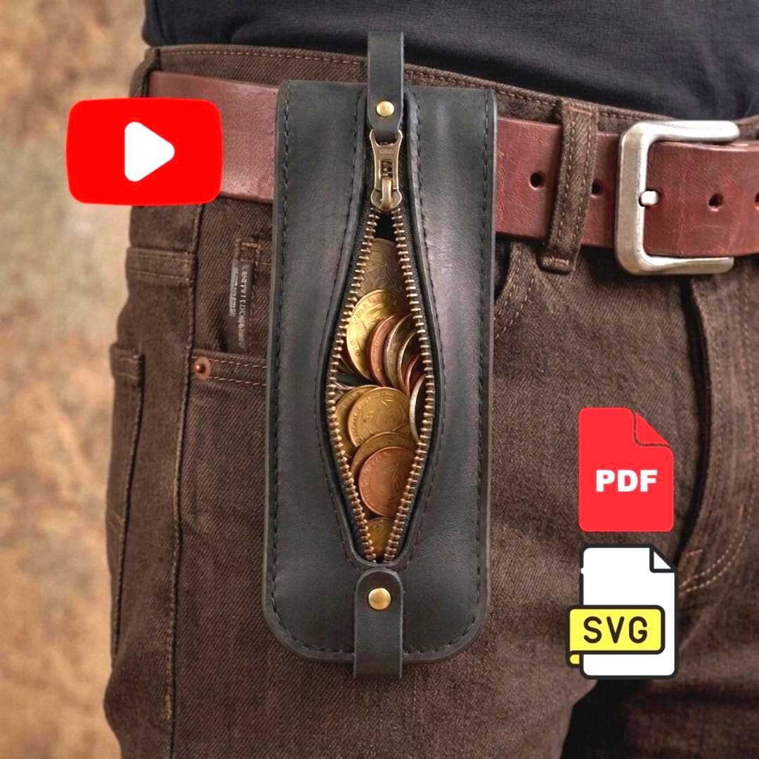 Long Leather Coin Purse Pattern for Belt Loops — Digital PDF and SVG ...