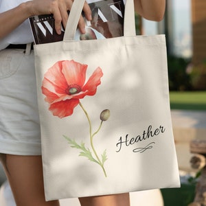 Geburtsblume Personalisierte Canvas Tote Bag (2 Seiten) Geburtstagsgeschenk für Sie, Geschenk für Mama, Hochzeitsgeschenk, Brautjungfer Geschenke, Muttertag