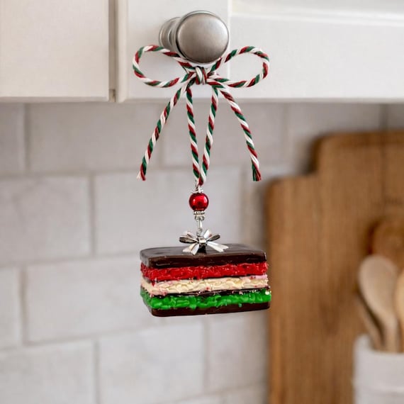 Italian Rainbow Cookie Ornament | Handmade 7 Layer Cookie Decor | Italian Dessert Gift, Kitchen Decor