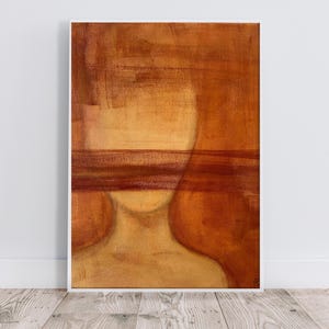 Muted Voices – Abstract Orange Faceless Woman Painting | 11x14 Acrylic on Canvas | Faceless Collection