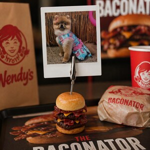 Portafotos estilo Baconator con forma de hamburguesa con queso y tocino – Mini portatarjetas de hamburguesa – Portaetiquetas de comida – Decoración para fiestas de barbacoa – Clip para hamburguesa hecho a mano