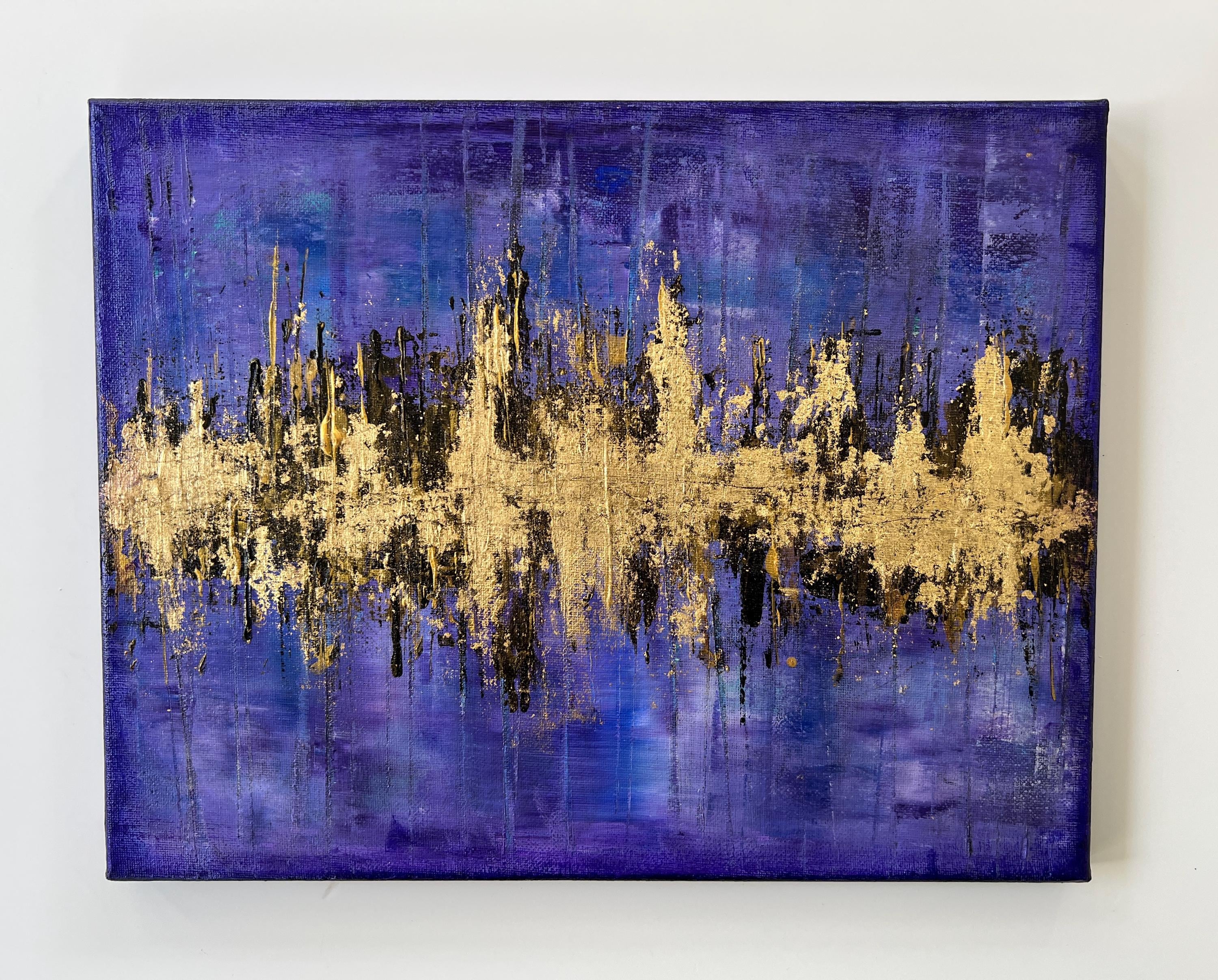 夢の街 – 抽象的な黄金の街のスカイラインの絵画 | 11x14インチ