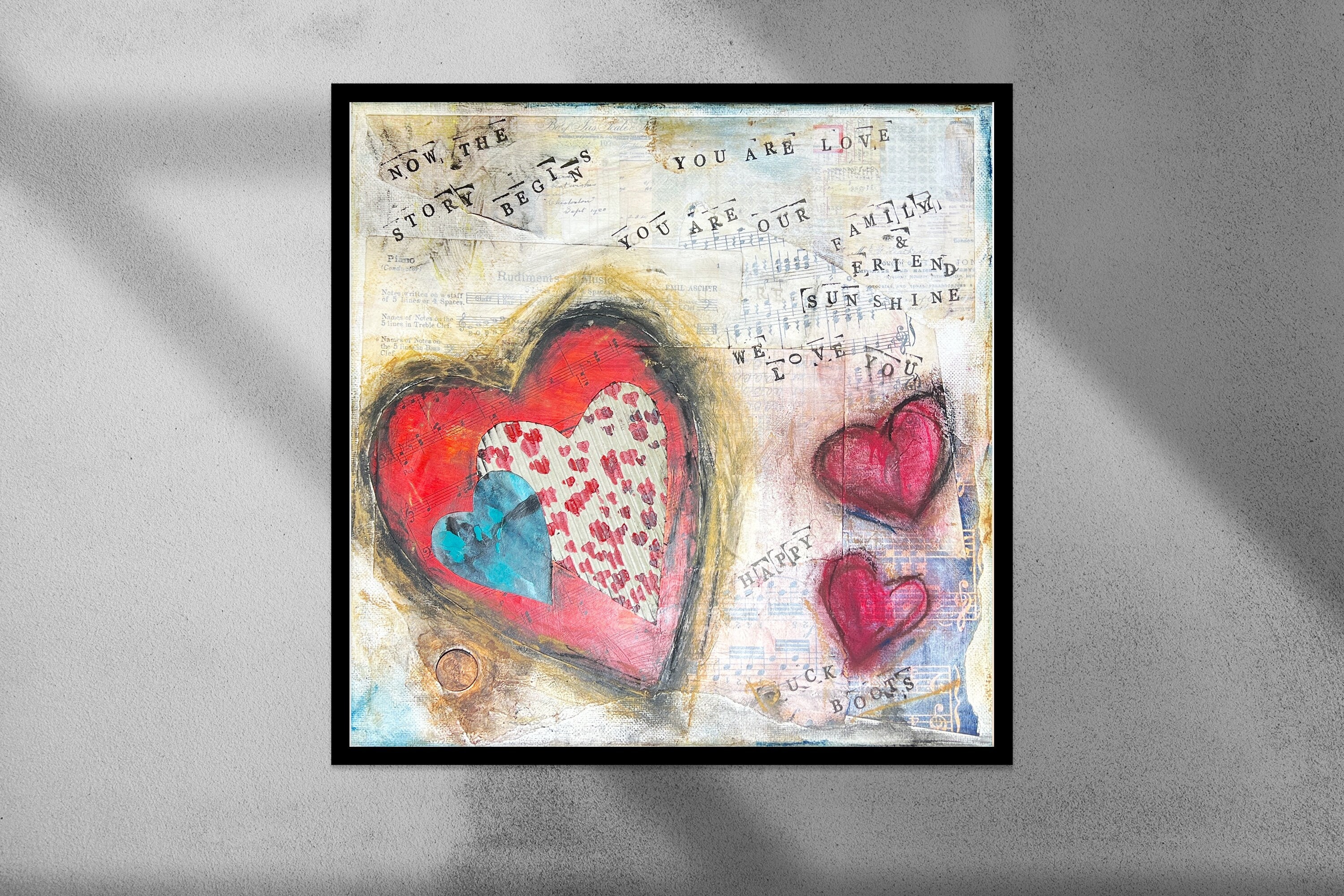 You Are Love Original Mixed Media Handmade Art | Heart Painting