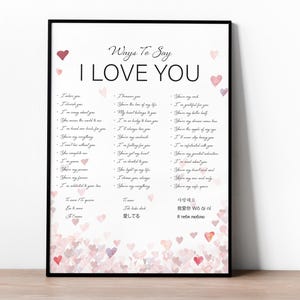 Ways to Say &quot;I Love You&quot; Digital Print – Romantic Wall Art Decor, Anniversary, Valentine’s, Wedding Gift, Husband/Wife, Boyfriend/Girlfriend