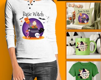Paquete de descarga digital PNG de bruja de Halloween: bruja básica, brujas locas / bruja de Halloween, regalos de Halloween, Halloween divertido, camiseta de bruja
