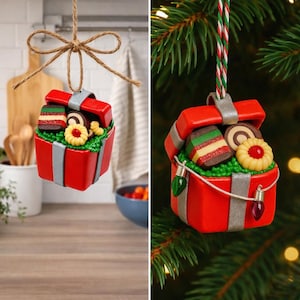 Italian Cookies Gift Box Ornament – Handmade Clay Cookies Present - Kitchen & Bakery Decor - Rainbow Cookies, Almond Cookie
