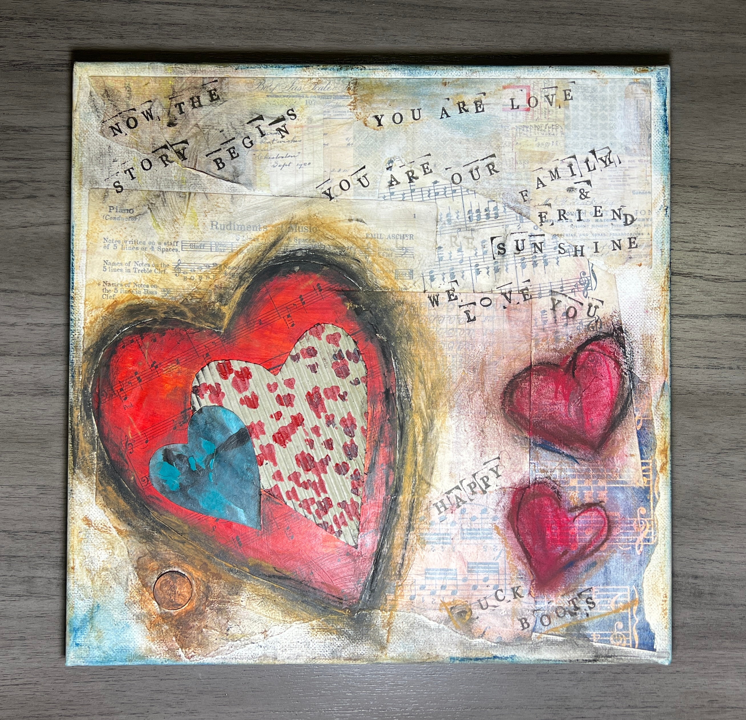 You Are Love Original Mixed Media Handmade Art | Heart Painting