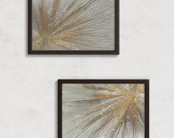 Metallic 3D Abstract Art (Set of 2) Sparkling Textured Canvas (8x10) Contemporary Handmade Décor, Silver Gold
