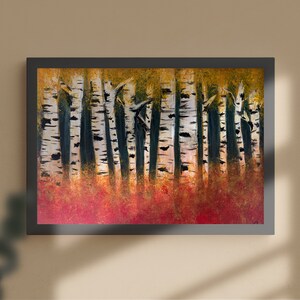 Autumn Birch Trees | Landscape Abstract Acrylic Painting | Handmade Original Artwork 11x14 Canvas