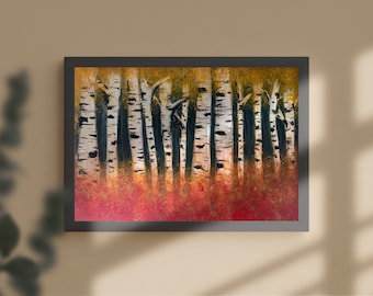 Autumn Birch Trees | Landscape Abstract Acrylic Painting | Handmade Original Artwork 11x14 Canvas