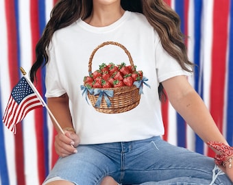 Patriotic Strawberry Basket PNG – Digital Download