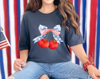 4th of July Bow & Cherries PNG: Patriotic Sublimation Design (Digital Download)