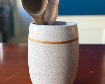 FREE Shipping Handmade modern single stripe motif utensil kitchen vase  spoon holder or flower vase // Handmade Ceramics from the USA