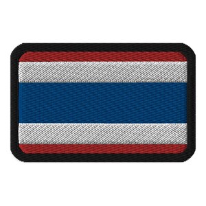 May include: A red, white, and blue embroidered patch with a black border, depicting the flag of Thailand.