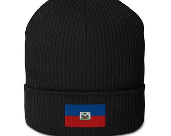 Haiti Flag Ribbed Beanie
