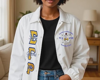 White Embroidered Sigma Gamma Rho Line Jacket (Unisex)