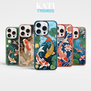 Koi fish Cover Japanese Art Case for iPhone 16Pro Max, 15, 14 Plus, 13mini, 12, Samsung S25Ultra,S24Fe, S23Fe, A56, A55,A36, A15