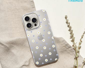 Transparent Daisy Handyhülle klare Abdeckung für iPhone 16 15 14 13 12 Pro Xs Samsung S24 S23 S22 FE A25 A15 Pixel 9 8A 7