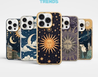 Sun Moon Case Celestial Star Cover iPhone 16Pro Max, 15, 14 Plus, 13mini, 12, Samsung S25Ultra, S24Fe, S23Fe, A56, A55, A36, A15
