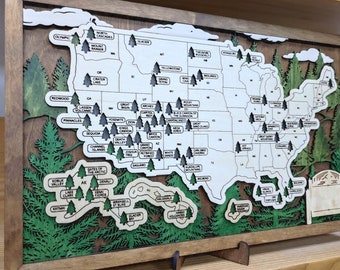 Personalized US National Park Travel Map, Birch Plywood Decor