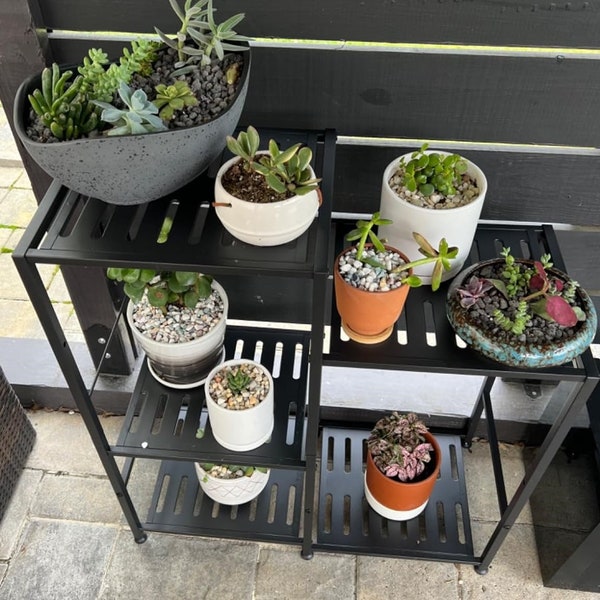 Metal Plant Stand 3-tiered Shelf up to 5 potted Plants Ideal for Displaying Greenery in Living Rooms Patios Gardens Balconies Black 31.49"