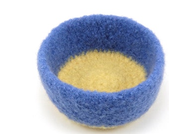 Wool felted bowl - office decor - wool basket - sky blue and butter yellow