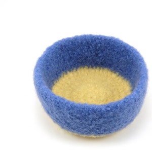 Wool felted bowl office decor wool basket sky blue and butter yellow image 1