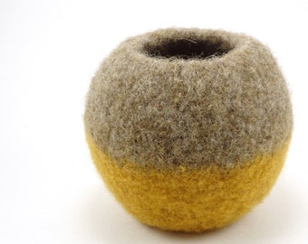 Wool felted bowl - office decor - wool bowl - camel and mustard
