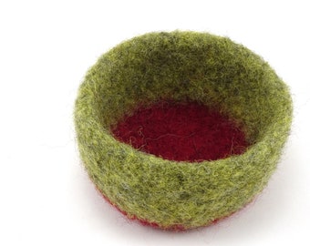 Wool felted bowl - wool ring bowl - small wool bowl - olive and burgundy