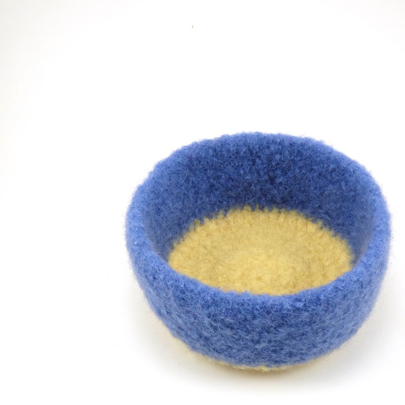 Wool felted bowl office decor wool basket sky blue and butter yellow image 1