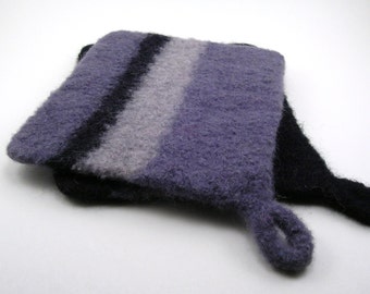 Felted wool potholders - wool hot pads - pot holder set - black, slate gray and silver