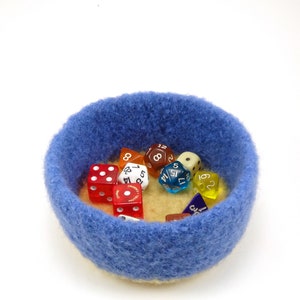 Wool felted bowl office decor wool basket sky blue and butter yellow image 3