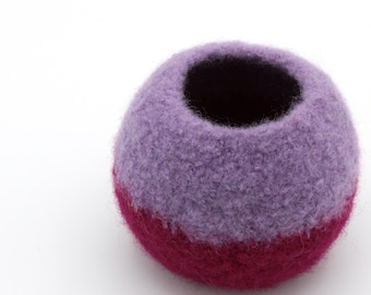 Wool felted bowl - office decor - wool bowl - lavender and fuchsia