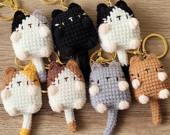 Crochet Cat Amigurumi Keychain | Custom Color Handmade Keyring for Girls Bag Decor | Knitted Fabric Cotton Creative Animal Anime Keyrings