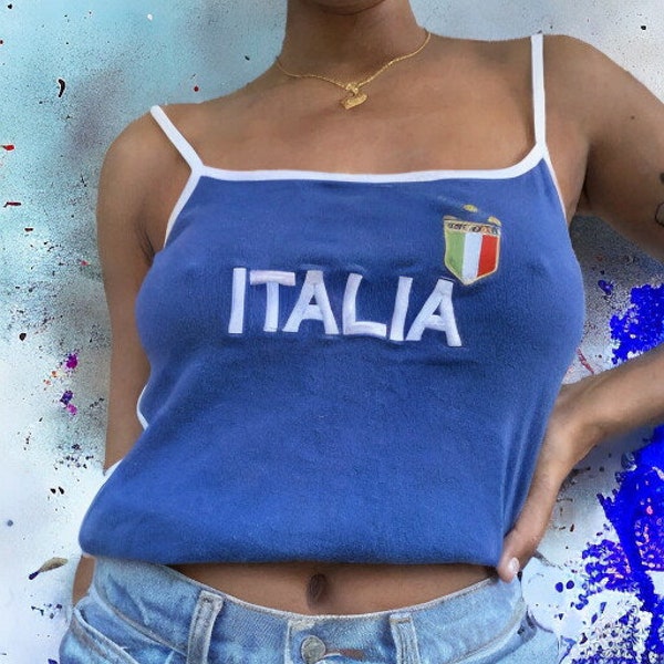 EvansY2K Italien Tank Top - Italia Tank Top, Italien Baby Tee Crop Top, Ästhetik der 90er Jahre, Italia Baby Tee, Italia Shirt, Y2K Tank Top, MD2024