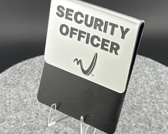Custom Logo Engraved Security Badge – Brushed Silver Over‑the‑Pocket – High‑Visibility Font for Bright Lighting