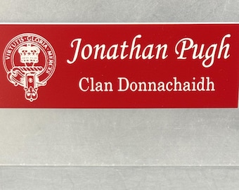 Your Text Your Logo Your Way - Made to Order - Custom- Personalized 3.5x1 Name Tag - clan crest badge