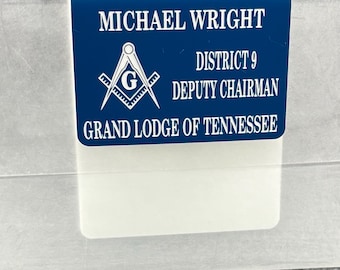 Custom Engraved Masonic Name Badge – Grand Lodge of Tennessee District Officers Over-the-Pocket ID