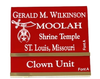Shrine Name Badge: Magnetic Title Slide Bar, Custom Engraved Emblem
