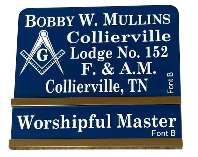 Slide Bar badge, Masonic Name badge, Magnetic, 3/4" Slide with option of Colors, Titles, Emblems and Attachments for all Masonic Bodies