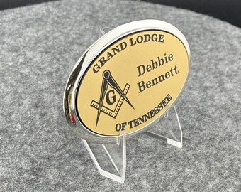 Grand Lodge of Tennessee - Custom Small Oval Name Badge – Framed - Gold with Black Engraving
