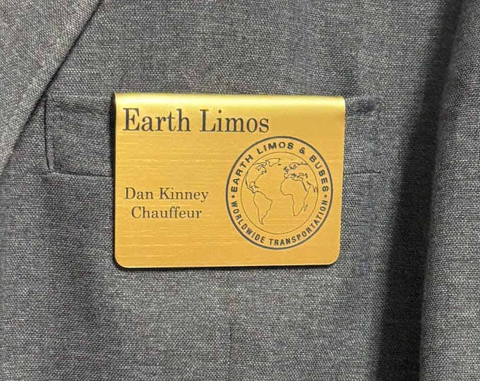 Custom Chauffeur Name Badge – Over-the-Pocket Clamshell Style