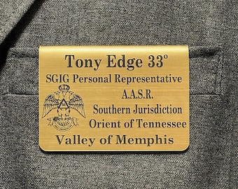 Custom Masonic Name Badge, Scottish Rite Double Headed Eagle, Pocket Ready