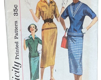 Simplicity 2180 Vintage Two Piece Dress Pattern Simple To Make 50's Slim Skirt